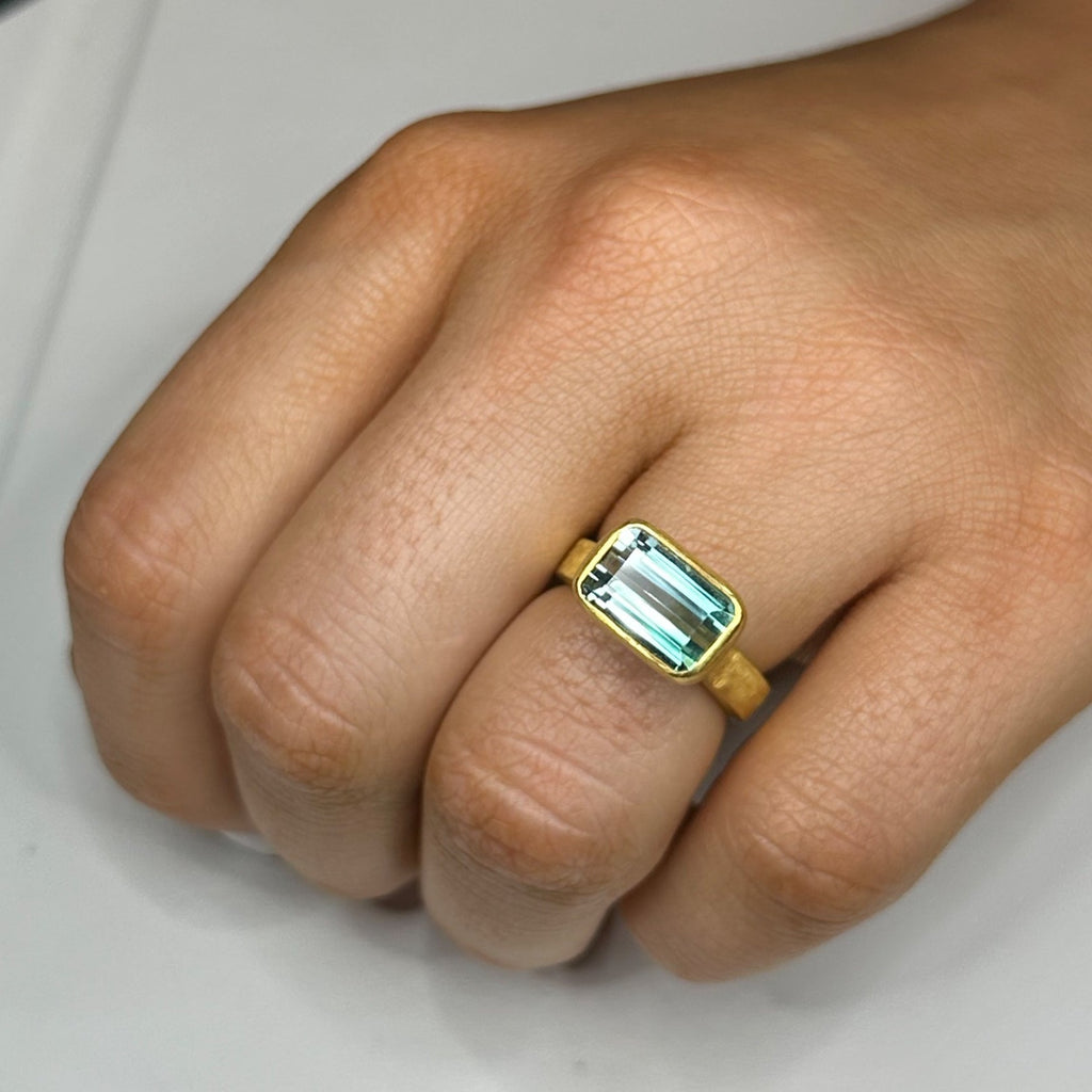 Fine Emerald Cut Green Tourmaline Statement Ring 2022R045 Archeo