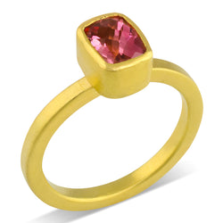Faceted Rectangle Rose Tourmaline Nesting Ring - 2022-R-053