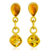 Teardrop Cabachon and Round Faceted Gold Citrine Earrings