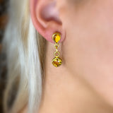 Teardrop Cabachon and Round Faceted Gold Citrine Earrings