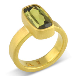 Faceted Olive Tourmaline Statement Ring 7 1/2