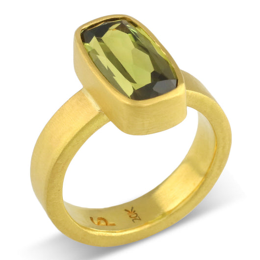 Faceted Olive Tourmaline Statement Ring 7 1/2