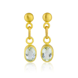 Oval Faceted Aquamarine Gold Drop Earrings - 2023-E-017