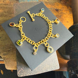 22K Gold Charm Bracelet with Diamond Toggle