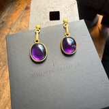 22K Gold Oval Amethyst Cabochon Earrings