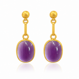 22K Gold Oval Amethyst Cabochon Earrings