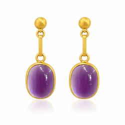 22K Gold Oval Amethyst Cabochon Earrings