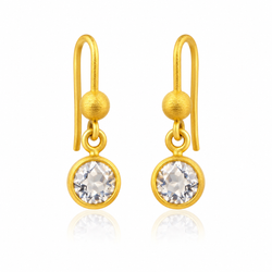 22K Faceted Round Clear Quartz Earrings