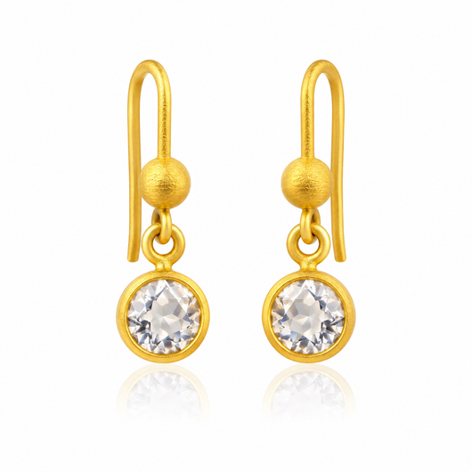 22K Faceted Round Clear Quartz Earrings