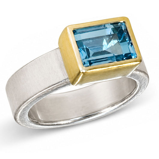 22K Gold & Silver Emerald Cut London-Blue Topaz 6 3/4