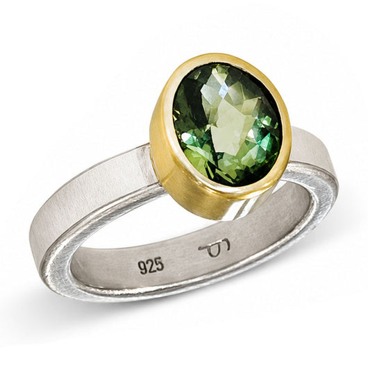 22K Gold & Silver Oval Faceted Green Tourmaline 7 3/4