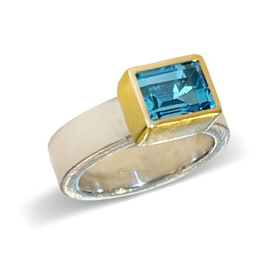 22K Gold & Silver Emerald Cut London-Blue Topaz 6 3/4