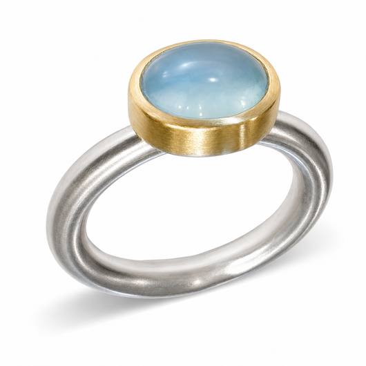 22K Gold & Silver Oval Cabochon Aquamarine 6