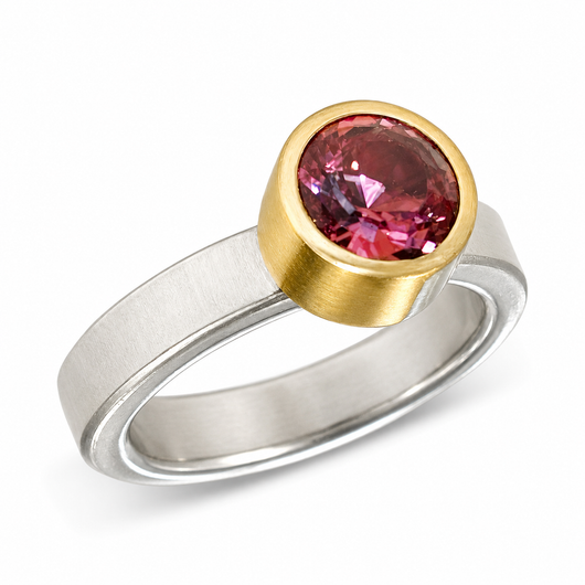 22K Gold & Silver Faceted Round Pink Tourmaline 6 1/2