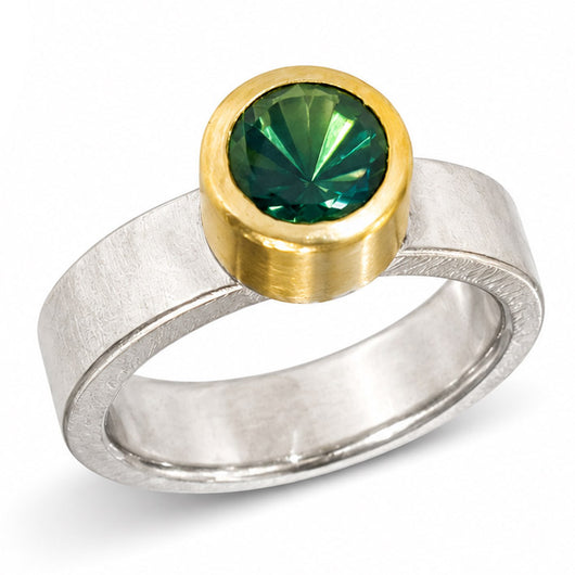 22K Gold & Silver Round Faceted Green Tourmaline 7 1/4