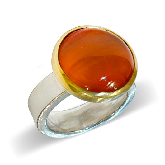 22K Gold & Silver Orange Carnelian Agate Round Cabochon 7
