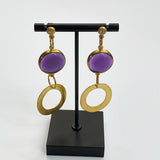 Amethyst Cabochon Earrings with Hoops and Diamond Studs