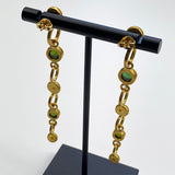 Cabochon Green Tourmaline and Near Colorless Diamond Earrings