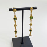 Cabochon Green Tourmaline and Near Colorless Diamond Earrings