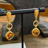 Gold Citrine Earrings with Chiseled Post