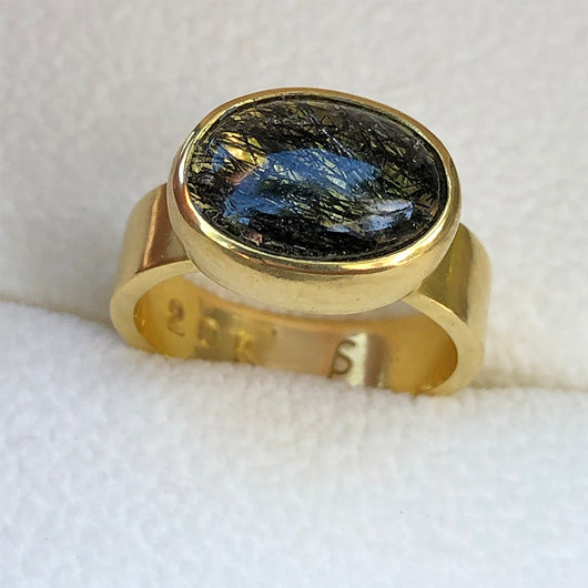 The Philippe Spencer Confetti Quartz Tourmaline Ring with 20K Gold Heavy Band